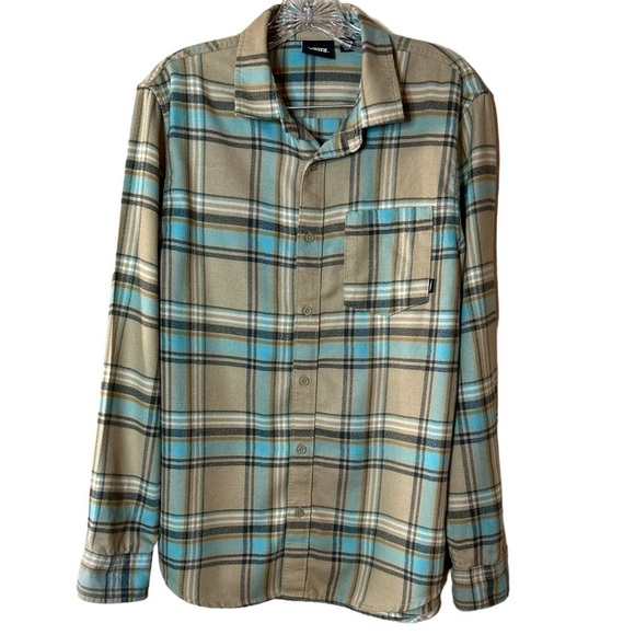 Vans Off The Wall Tan Blue Flannel Shirt Mens Small Skater Grunge - Picture 1 of 10